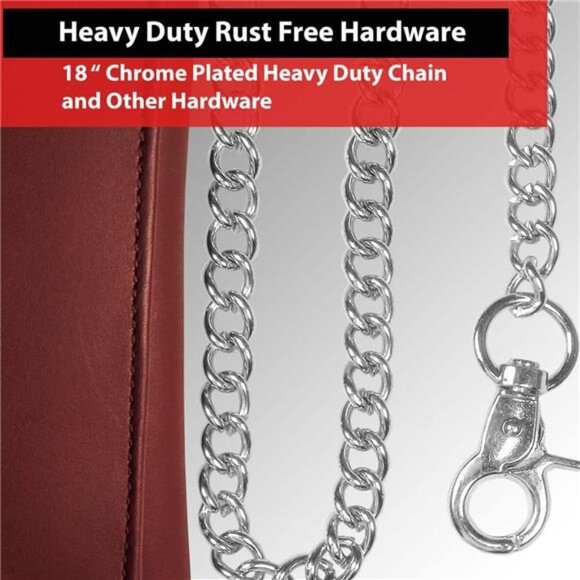 Men’s Trucker Biker Metal Chain Wallets, Oxblood - Picture 7 of 7